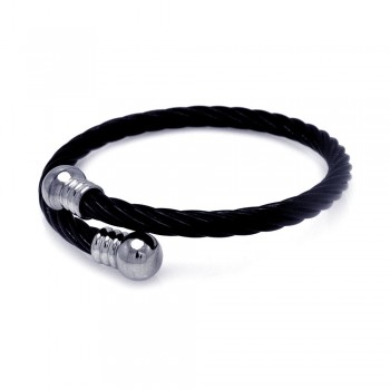 Stainless Steel Black Cable Bracelet SSBB00007