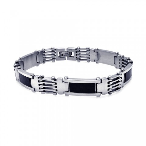 Stainless Steel Black Carbon Fiber Bracelet SSSB00079