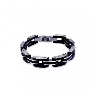 Stainless Steel Black Rubber Bike Chain Bracelet SSSB00151