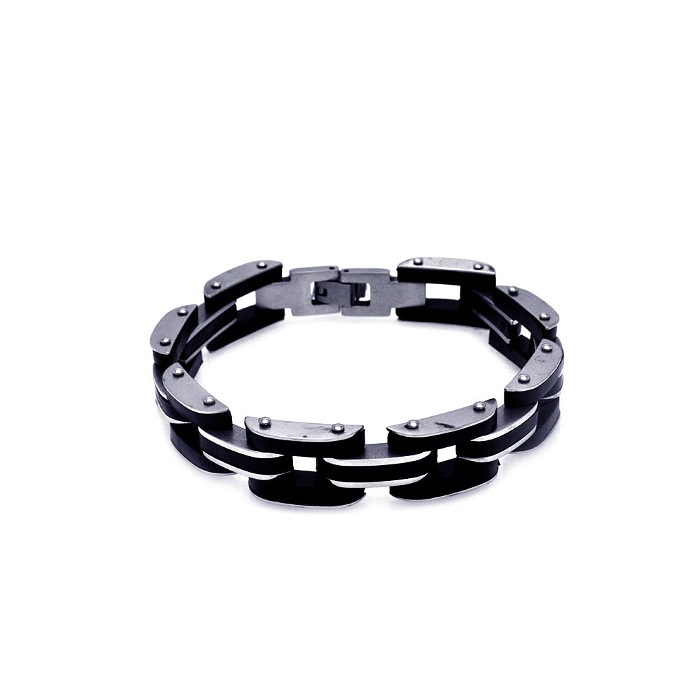 Stainless Steel Black Rubber Bike Chain Bracelet SSSB00151