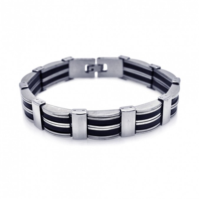 Stainless Steel Black Rubber Bracelet SSSB00046