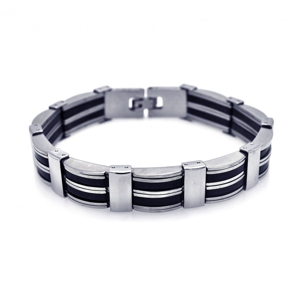 Stainless Steel Black Rubber Bracelet SSSB00046