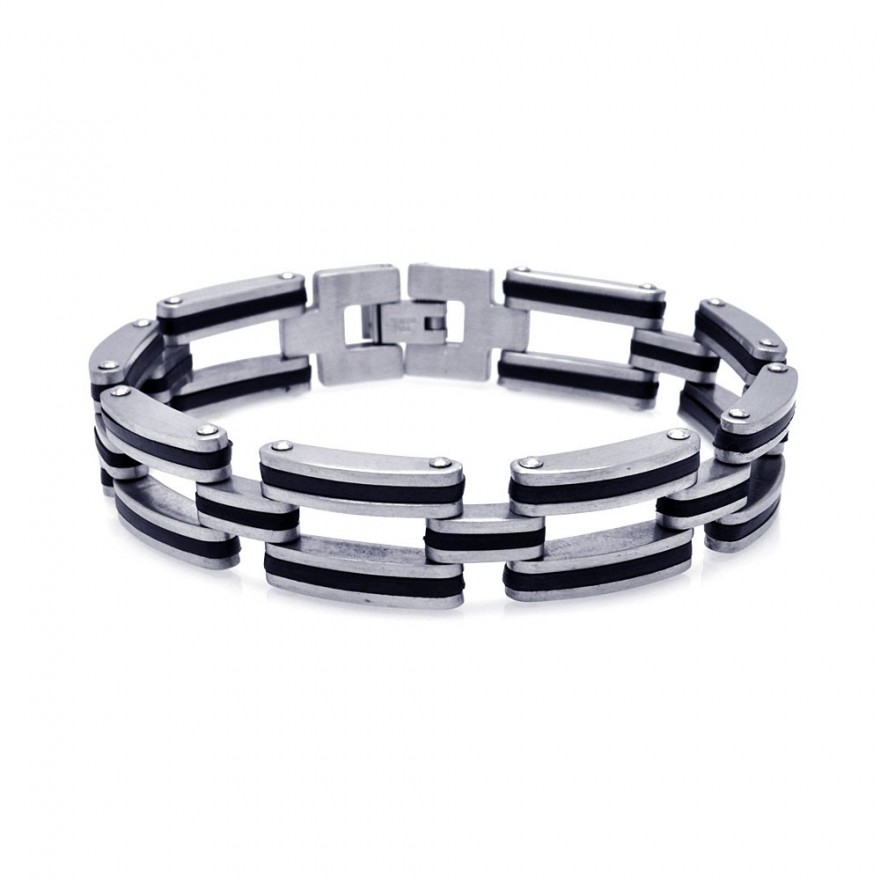 Stainless Steel Black Rubber Chain Link Bracelet SSSB00001