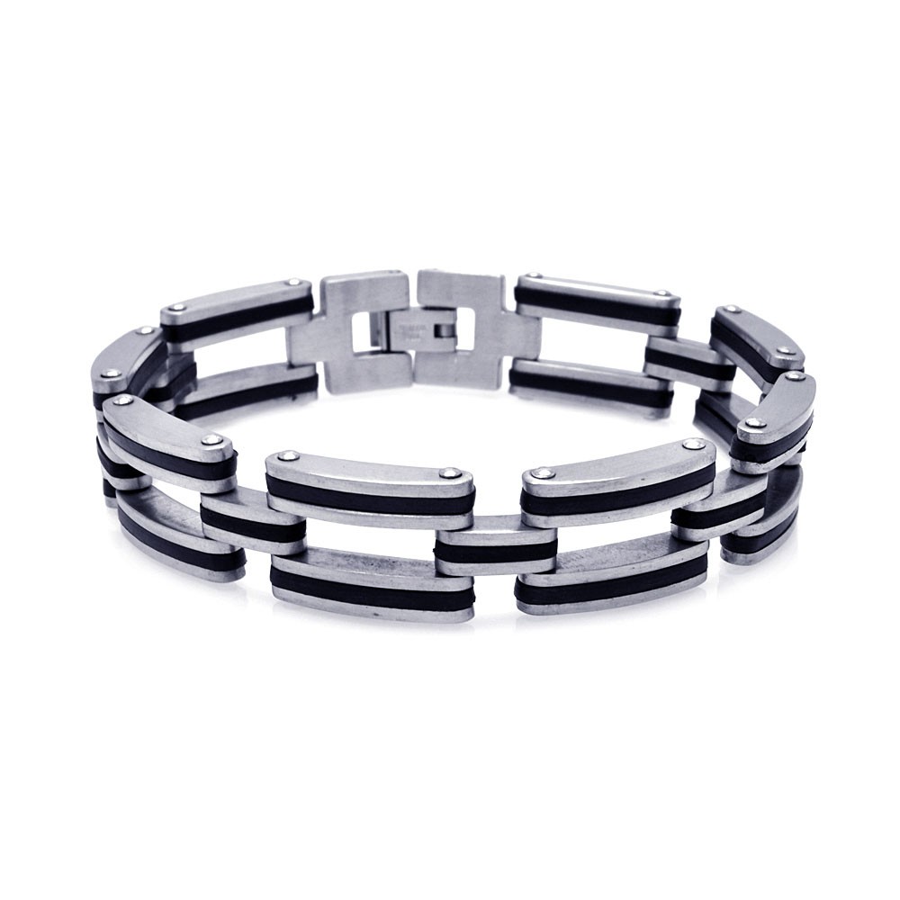 Stainless Steel Black Rubber Chain Link Bracelet SSSB00001