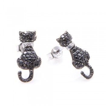 Sterling Silver Black Cat Stud Earrings SSTE00904