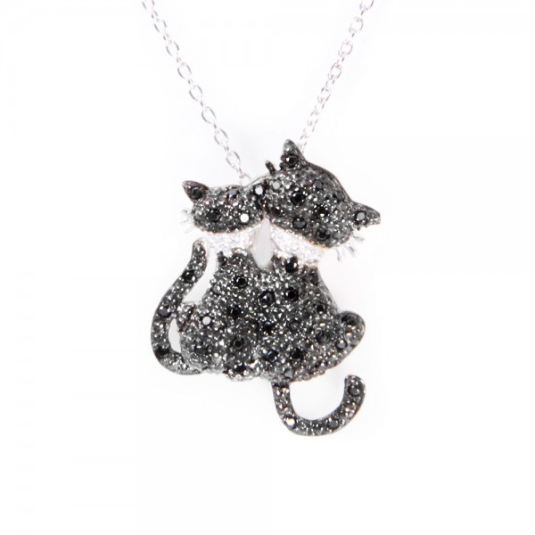 Sterling Silver Black Kitty Necklace SSTP01048