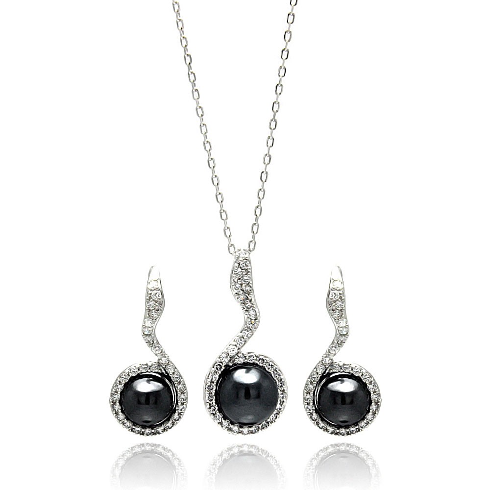 black pearl necklace and earrings