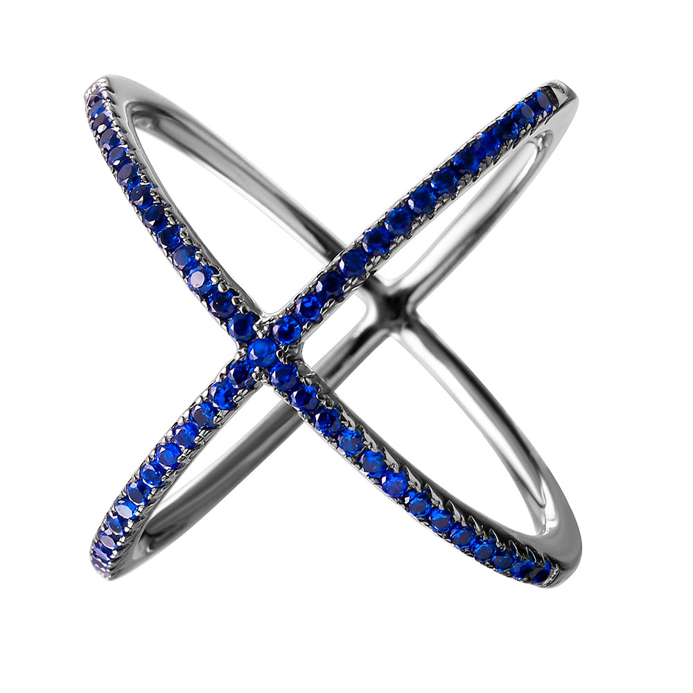 Sterling Silver Blue Criss Cross Ring SGMR00039BLK