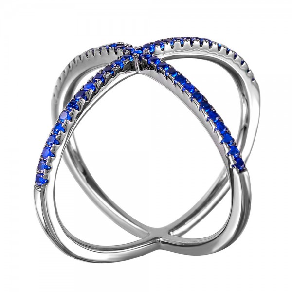 Sterling Silver Blue Criss Cross Ring SGMR00039BLK