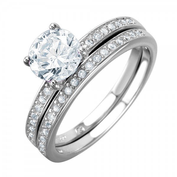 Sterling Silver Round Cut Wedding Ring Set SBGR01004