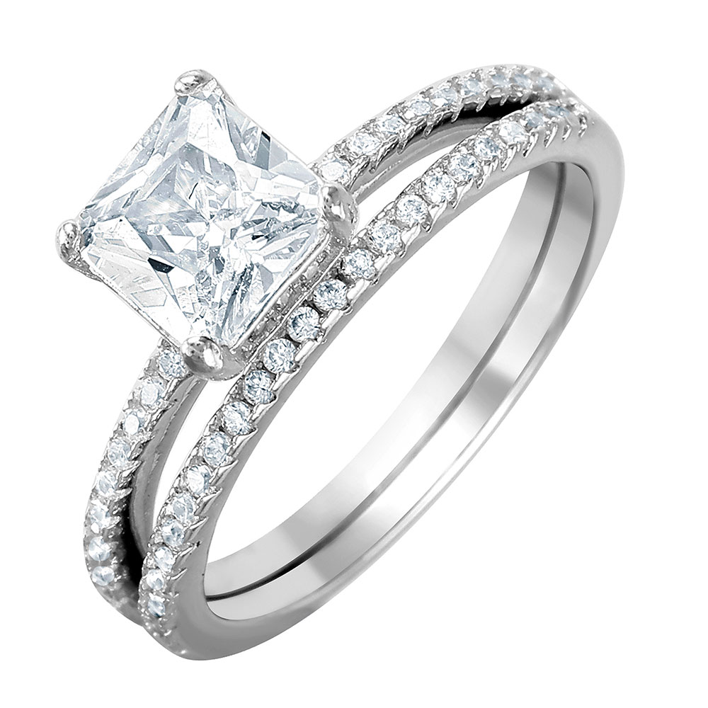 silver princess cut diamond engagement ring