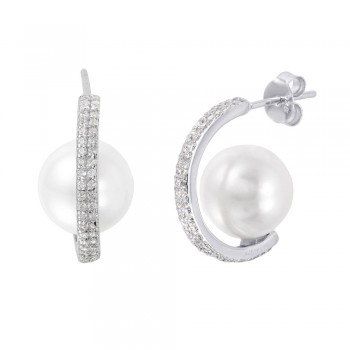 Sterling Silver C-Curved Pearl Drop Earrings SSTE01005