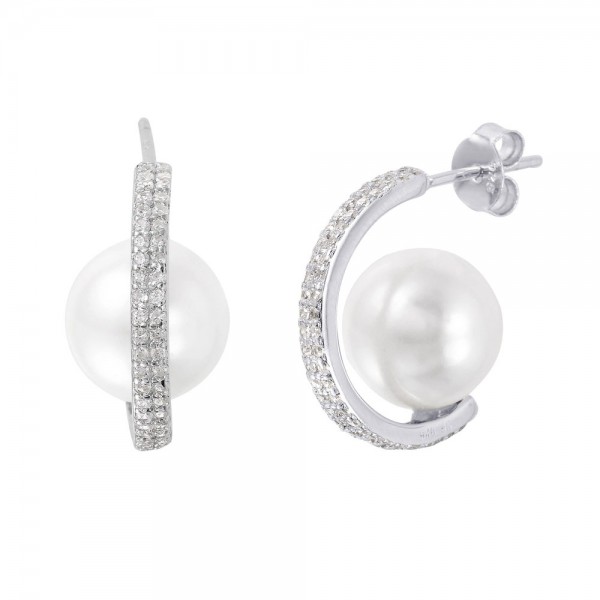 Sterling Silver C-Curved Pearl Drop Earrings SSTE01005