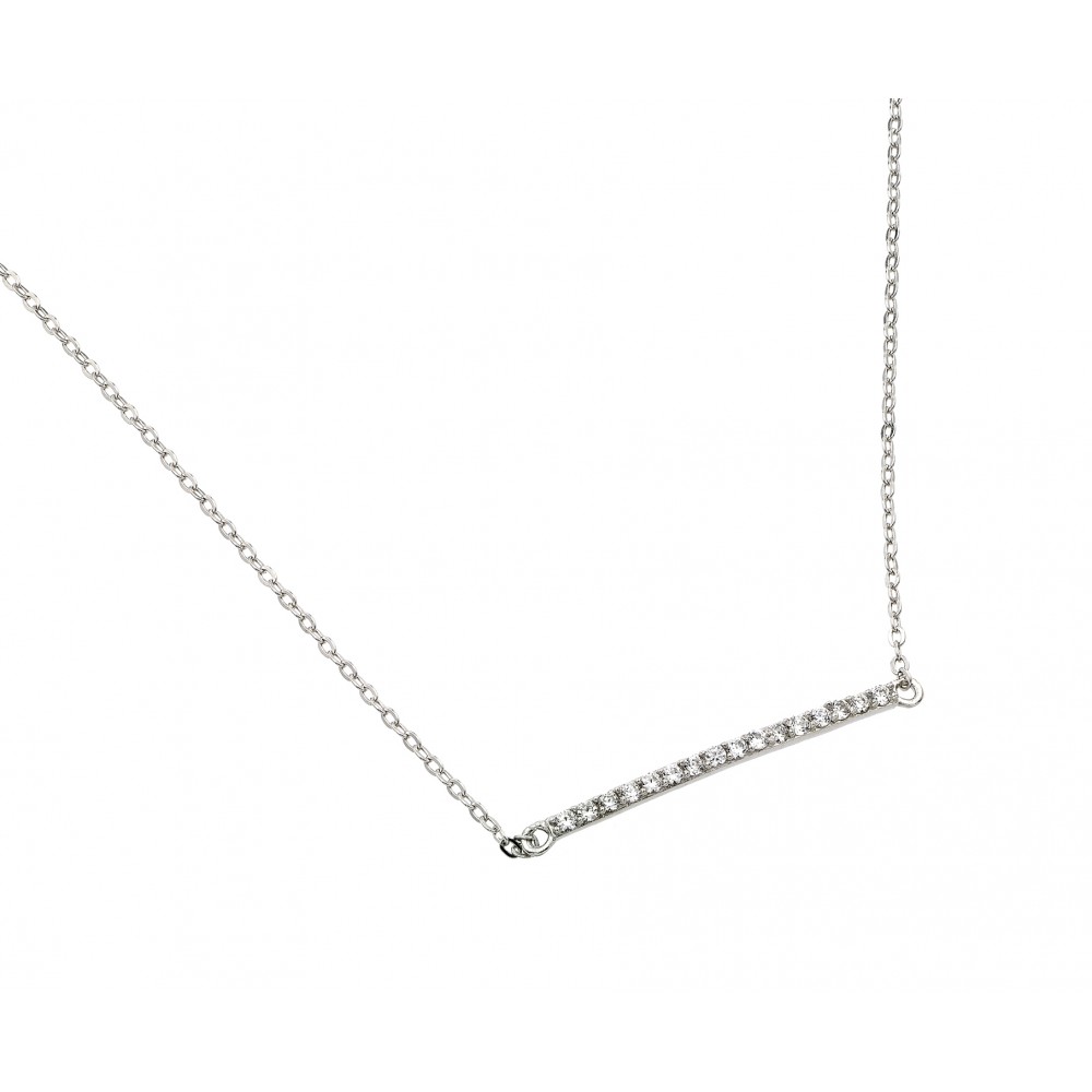 Sterling Silver Clear CZ Bar Necklace SSTP01394