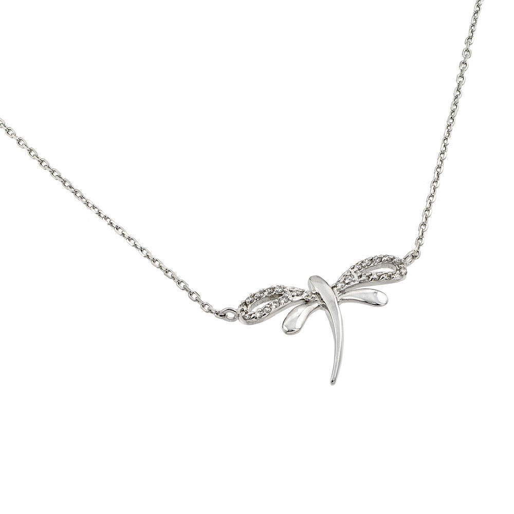 Sterling Silver Clear CZ Dragonfly Pendant Necklace SBGP00845