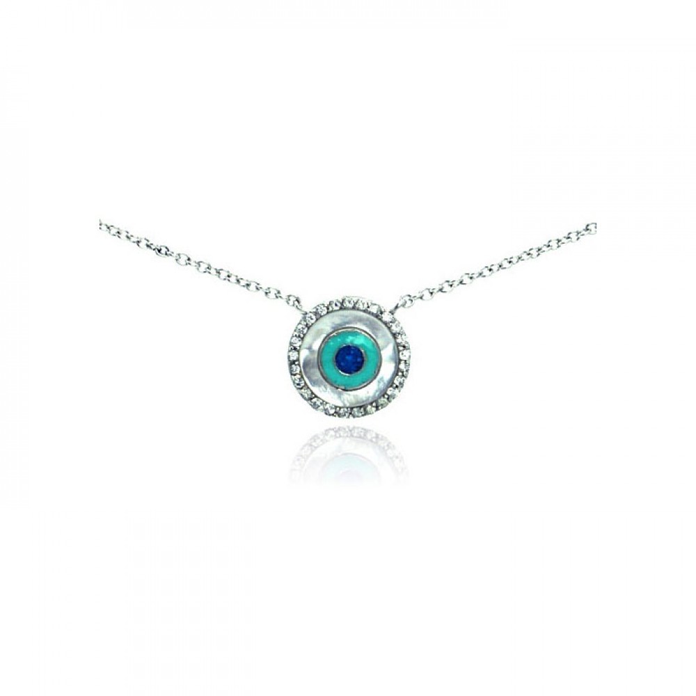 Sterling Silver Clear CZ Evil Eye Pendant Necklace SSTP01060