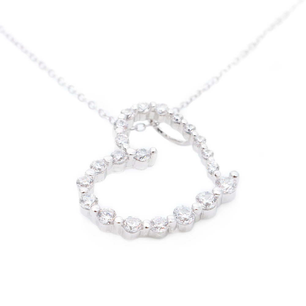 Sterling Silver Rhodium Plated Clear CZ Heart Pendant Necklace SSTP00665
