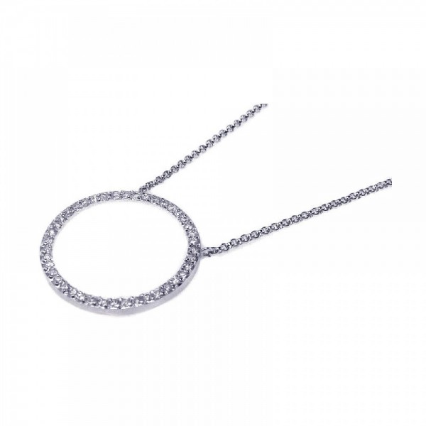 Sterling Silver Clear CZ Open Circle Necklace SSTP00418