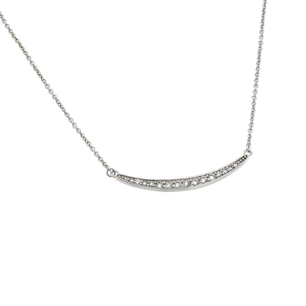 Sterling Silver Clear CZ Curved Bar Pendant Necklace SBGP00868