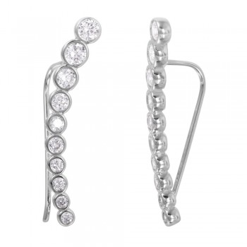 Sterling Silver Round CZ Ear Climber Earrings SGME00008RH