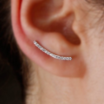 Sterling Silver CZ Encrusted Bar Ear Climber Earrings SSTE01036
