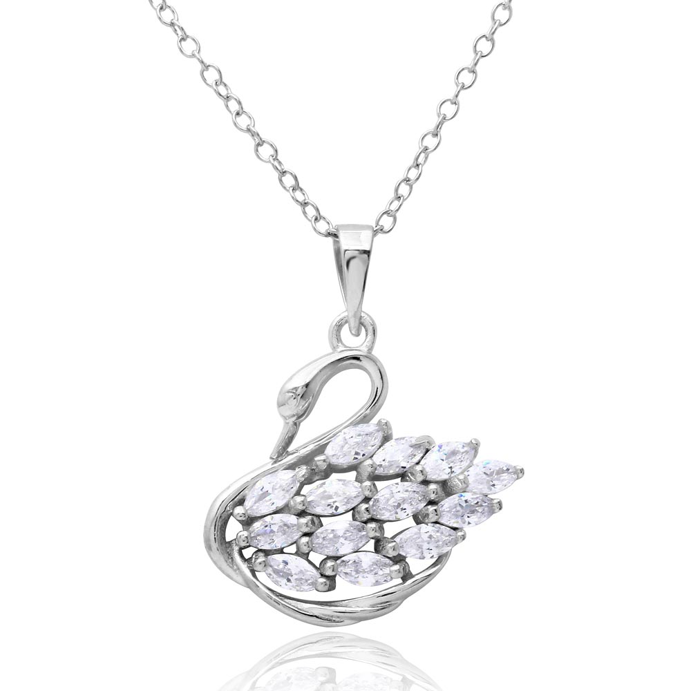 Sterling Silver CZ Swan Necklace SBGP01166