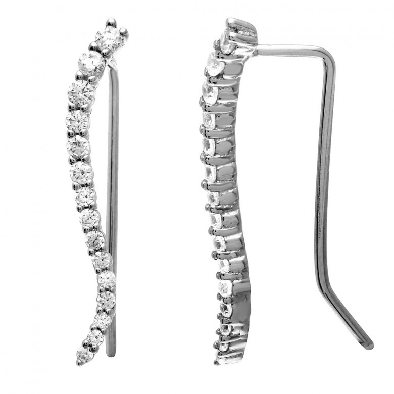 Sterling Silver Round CZ Ear Climber Earrings SSTE01065