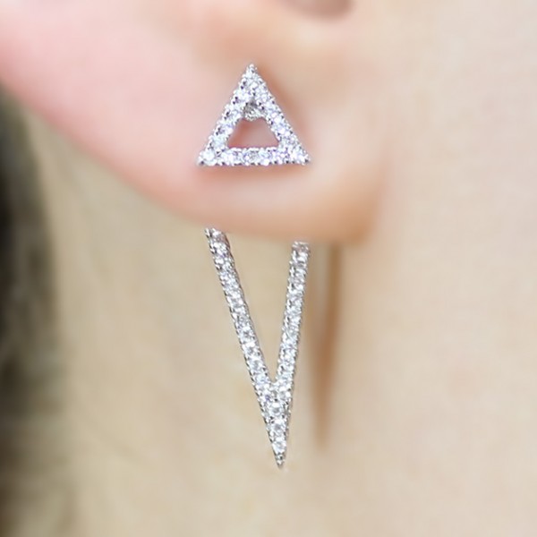 Sterling Silver Double Open Triangle Earrings SBGE00485