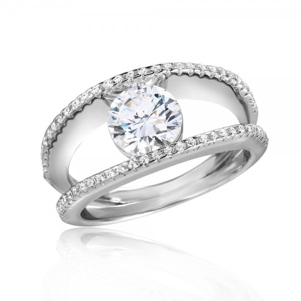 Sterling Silver Double Row CZ Ring SSTR01046