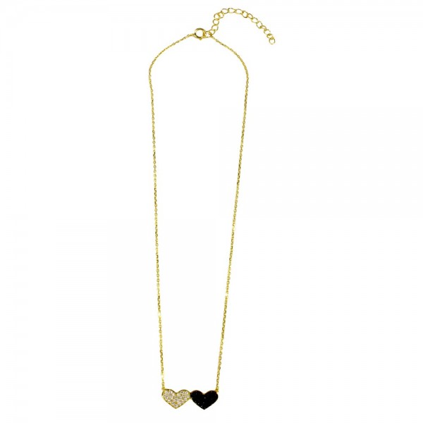 Sterling Silver Gold Black Doubt Heart Necklace SBGP01179