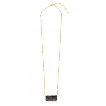 Sterling Silver Gold & Black Rectangle Bar Necklace SBGP01163