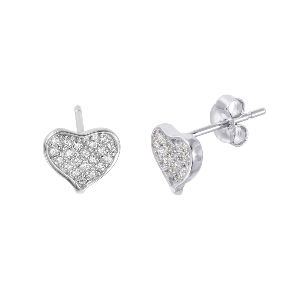 Sterling Silver Pave CZ Heart Stud 