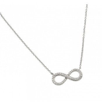 Cubic Zirconia Bar W/ Infinity .925 Sterling Silver Pendant Necklace