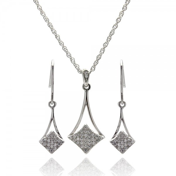 Sterling Silver Micro Pave CZ Dangling Earring and Necklace Set SSTS00409