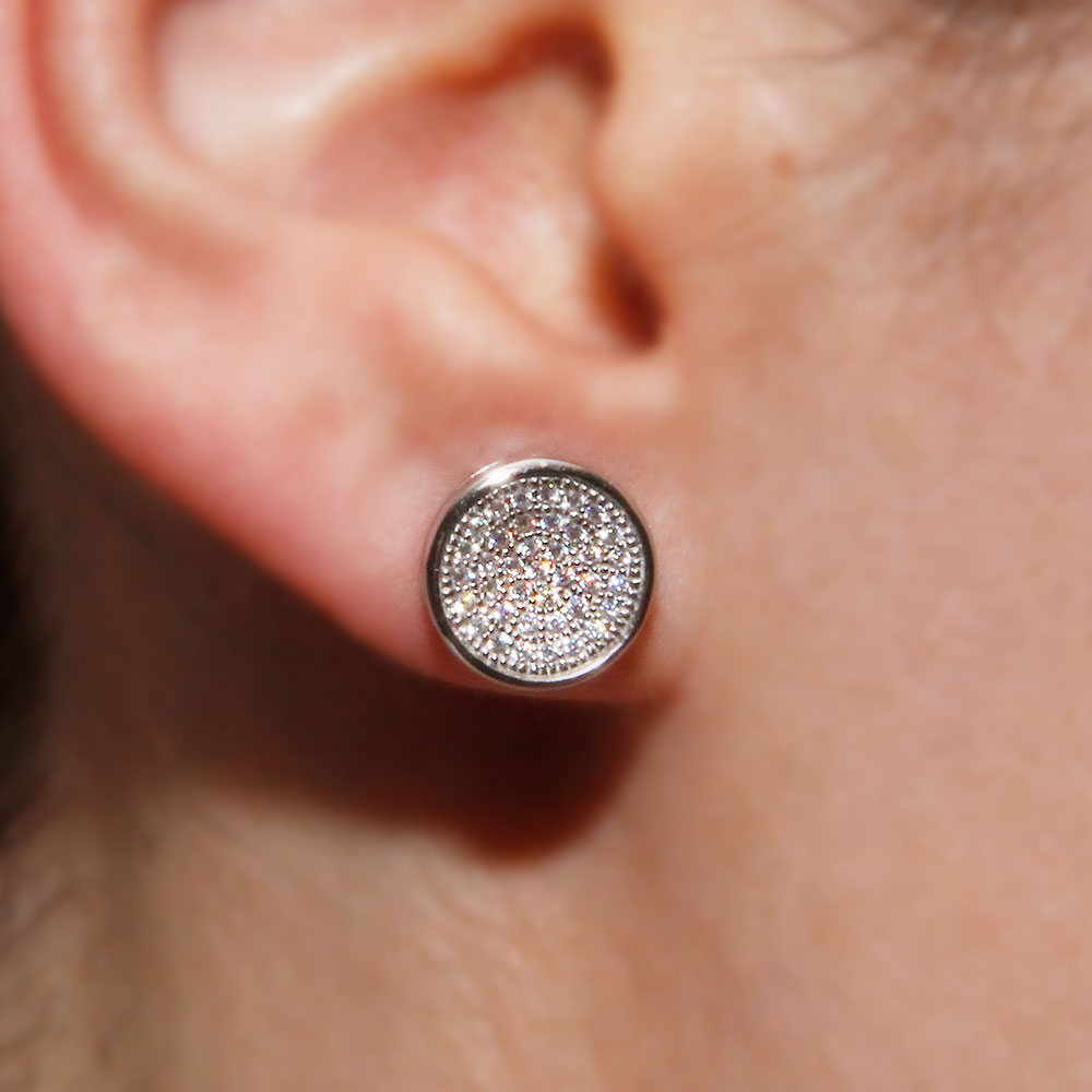 Sterling Silver Micro Pave Circle Stud Earrings SACE00047