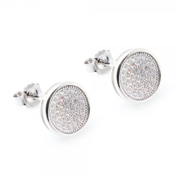 Sterling Silver Micro Pave Circle Stud Earrings SACE00047
