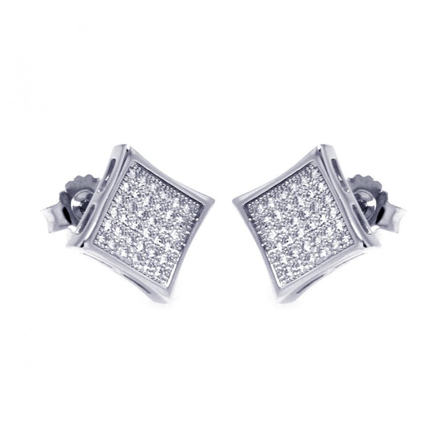 Sterling Silver Micro Pave Square Stud Earrings SACE00043