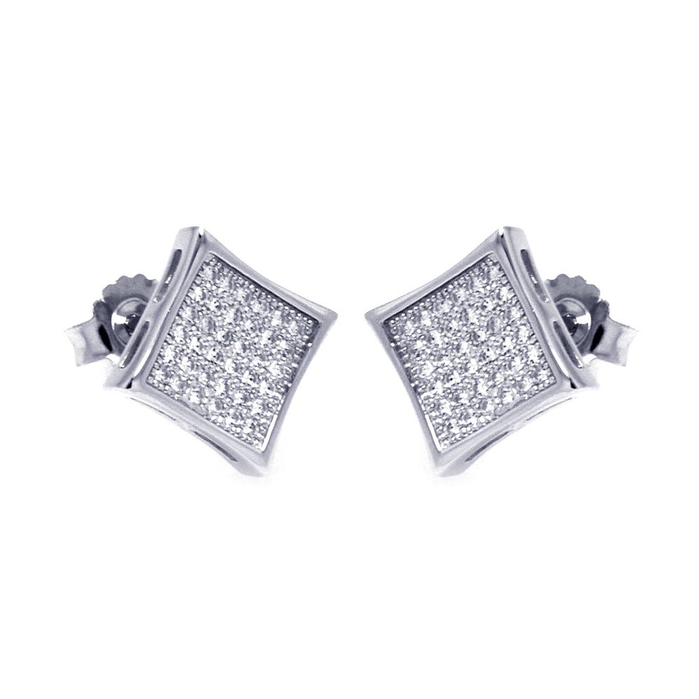 Sterling Silver Micro Pave Square Stud Earrings SACE00043