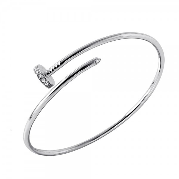 Sterling Silver Nail Cuff Bracelet With CZ Accents SBGB00241