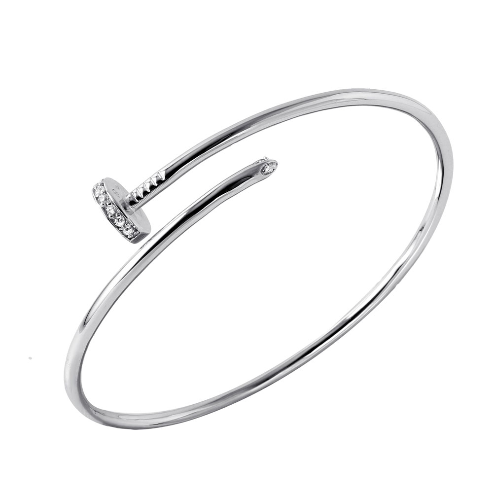 Sterling Silver Nail Cuff Bracelet With CZ Accents SBGB00241