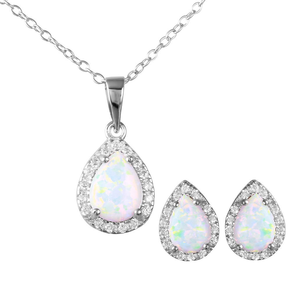 Beetle White Opal Jewelry Set Women 925 Silver Necklace Pendant Earrings Ring 