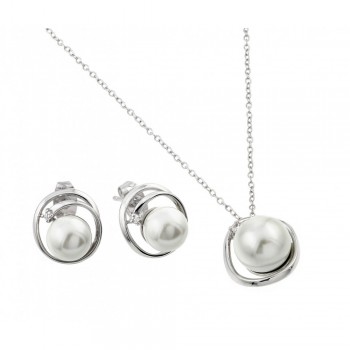Sterling Silver Pearl Stud Earring and Necklace Set SBGS00447