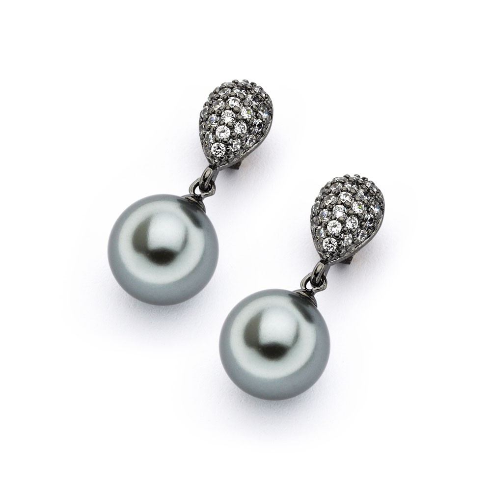 Sterling Silver Plated CZ Black Pearl Drop Earrings SBGE00356Sterling Silver Plated CZ Black Pearl Drop Earrings SBGE00356