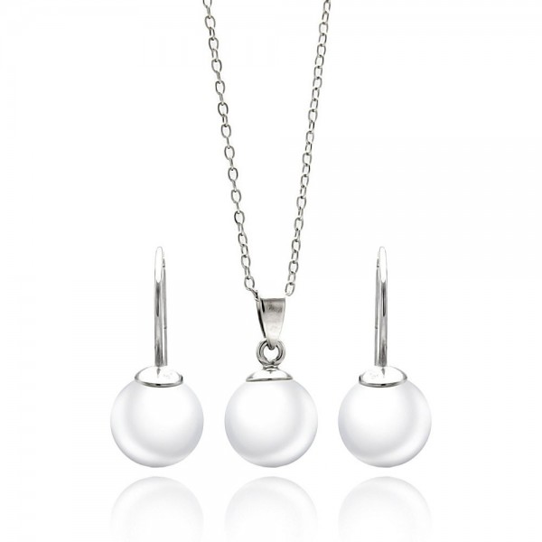 Sterling Silver Rhodium Plated White Pearl Earring and Necklace Set SSTS00435