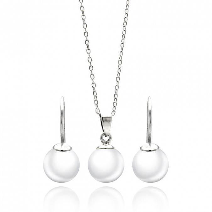 Sterling Silver White Pearl Earring and Necklace Set SSTS00435