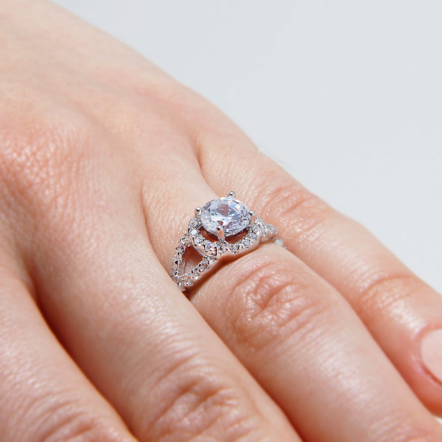 Sterling Silver Micro Pave Round Engagement Ring SAAR0081