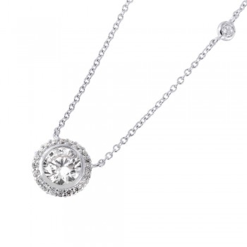Sterling Silver Round Cluster CZ Pendant Necklace SSTP01423