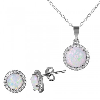 Sterling Silver Round Opal Halo Set SBGS00469