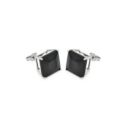 Sterling Silver Black Square Stud Earrings SSTE00691BLK-7MM