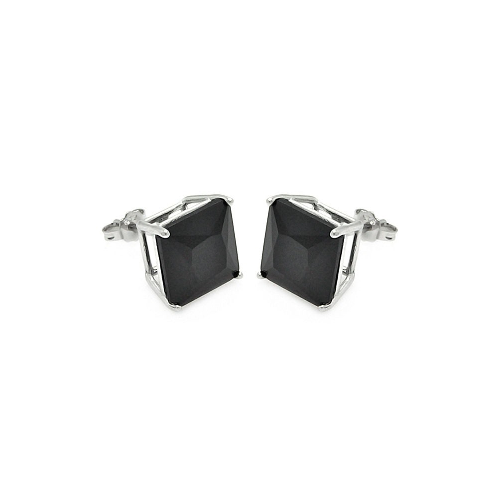 Sterling Silver Black Square Stud Earrings SSTE00691BLK-7MM